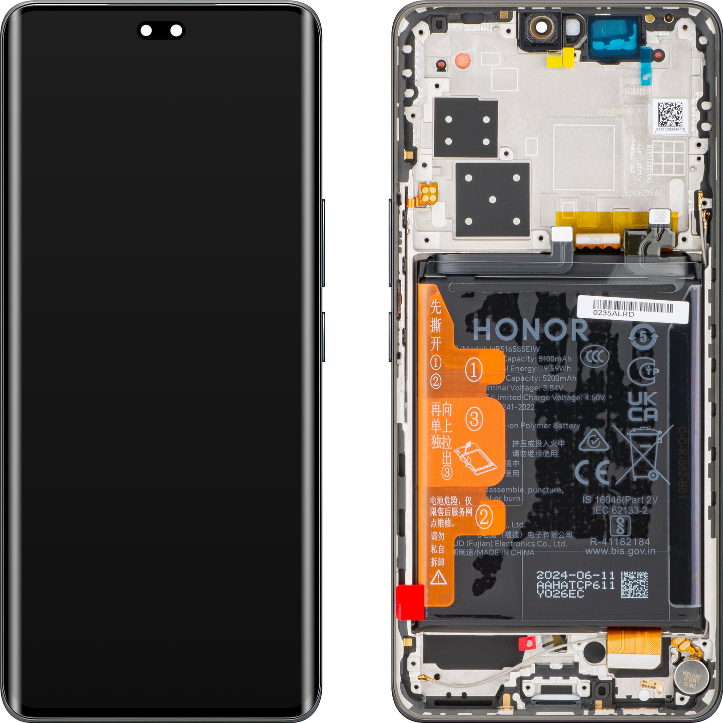 Érintőképernyős kijelző Honor 200 Pro, kerettel, fekete, szervizcsomag 0235ALRD