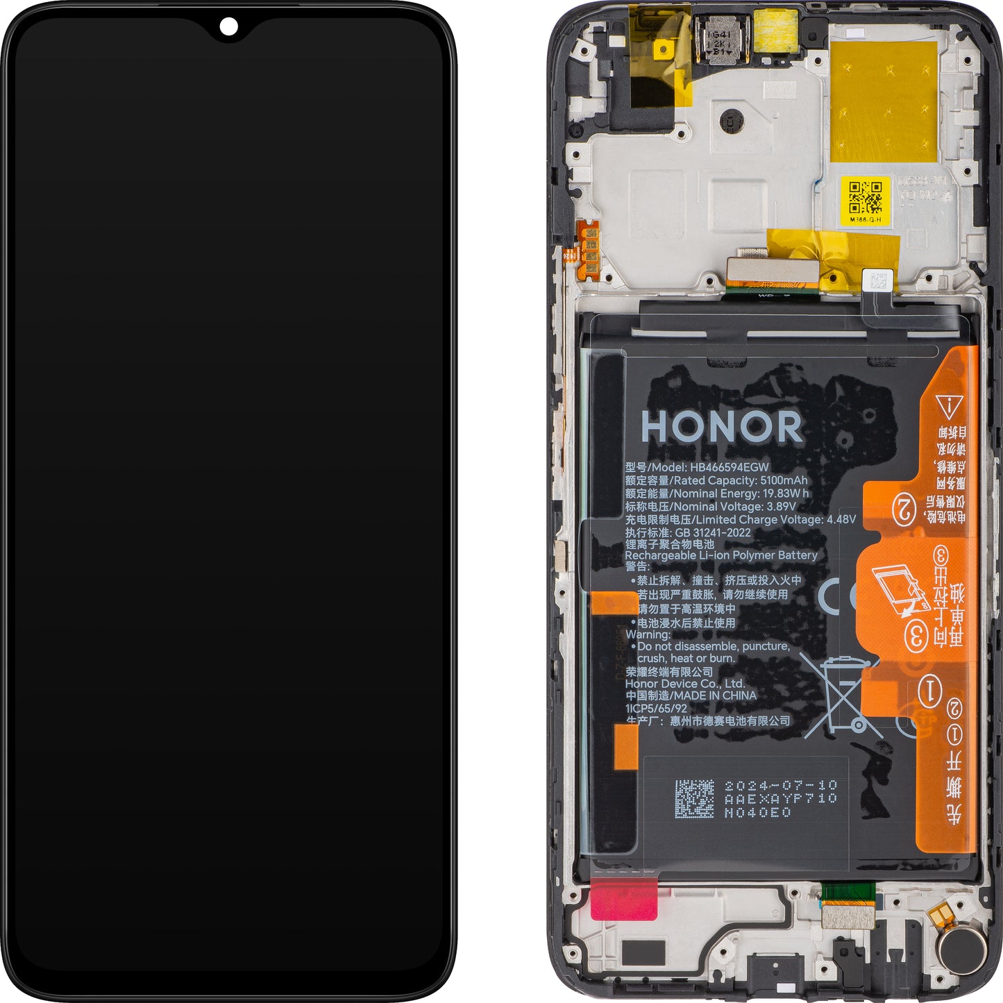 Honor X5 Plus / X6a érintőképernyős kijelző, kerettel és akkumulátorral, fekete, Service Pack 0235AJLY