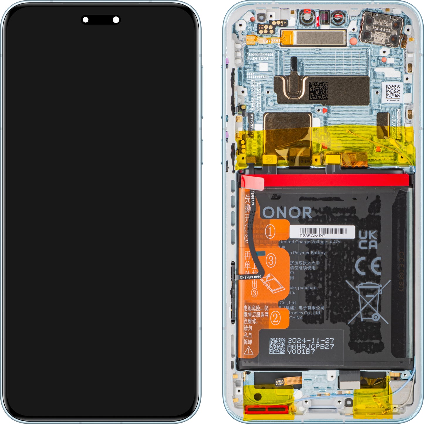 Honor Magic7 Pro érintőképernyős kijelző, kerettel és akkumulátorral, kék (Breeze Blue), Service Pack 0235AMRP