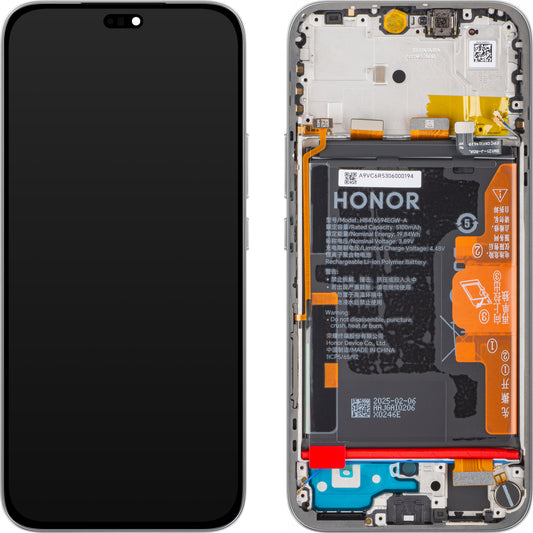 Honor 400 Lite érintőképernyős kijelző, kerettel és akkumulátorral, szürke (Velvet Grey), Service Pack 0235ANTA