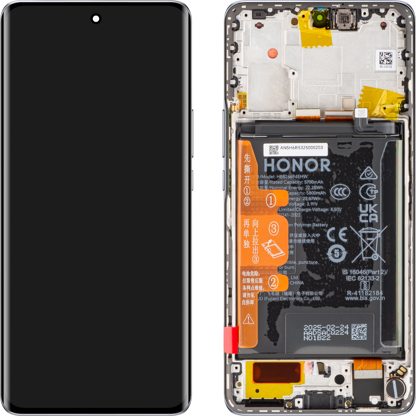 Honor Magic6 Lite / X50 érintőképernyős kijelző, kerettel és akkumulátorral, ezüst, Service Pack 0235AGJH