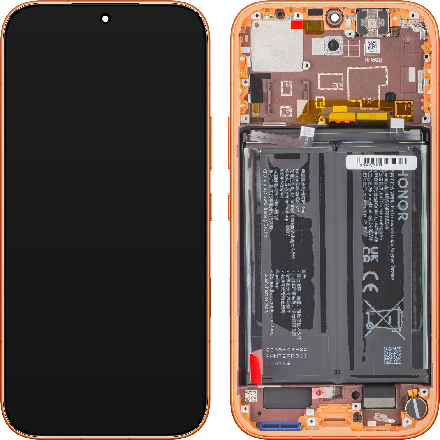 Honor 600 érintőképernyős kijelző, kerettel és akkumulátorral, narancssárga, Service Pack 0235ATSP