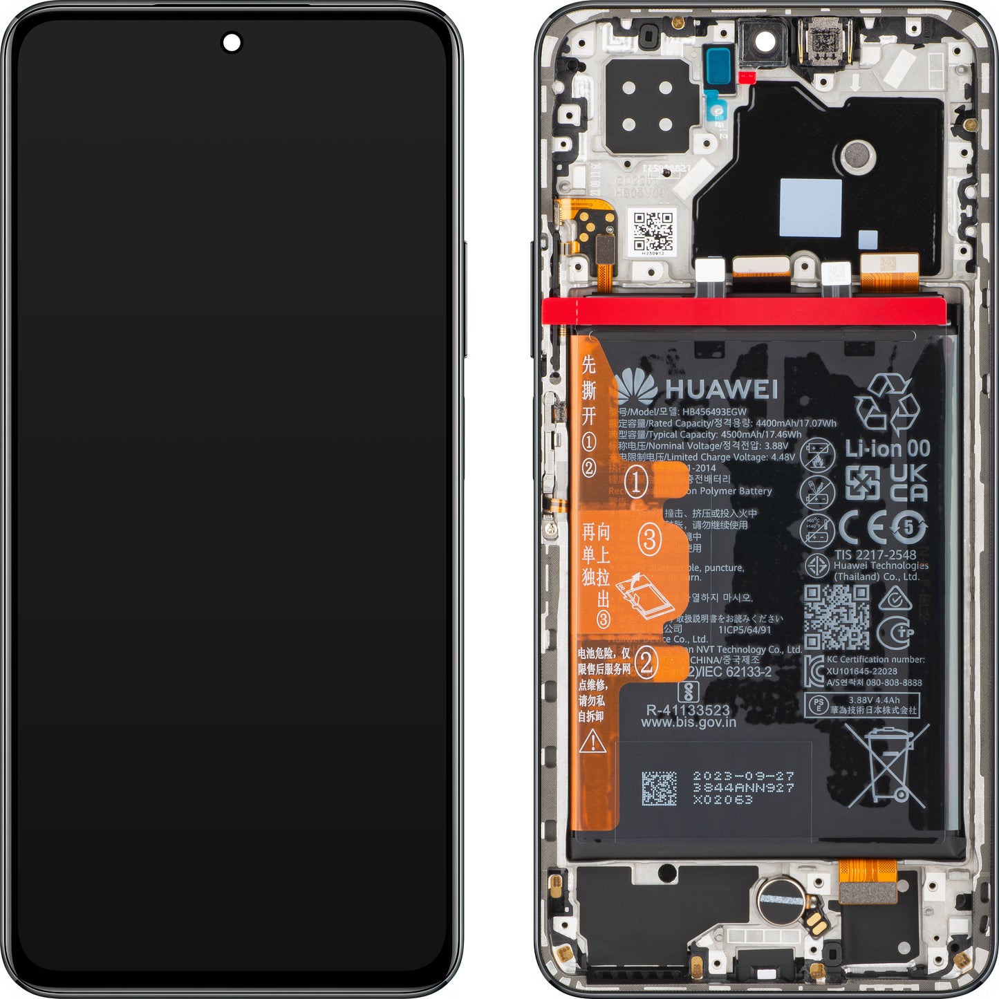 Kijelző érintőképernyővel Huawei nova 10 SE, kerettel és akkumulátorral, csillagfekete, szervizcsomag 02355FAM