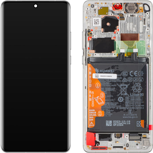 Kijelző érintőképernyővel Huawei P50 Pro, kerettel és akkumulátorral, gyöngyházfehér, szervizcsomag 02354SNU