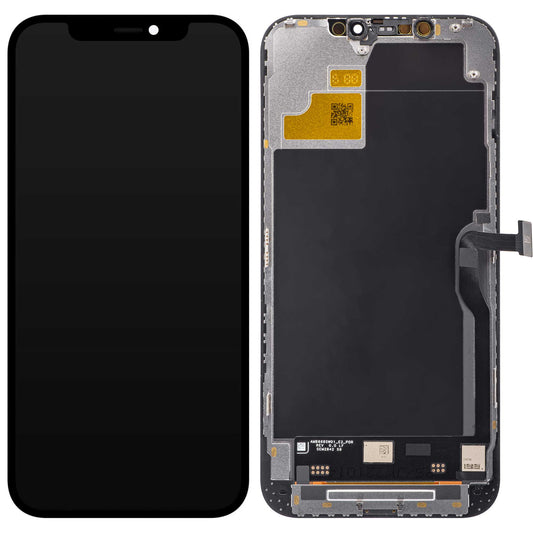 JK érintőképernyő kijelző Apple iPhone 12 Pro Max készülékhez, kerettel, cellába épített LCD verzió, fekete