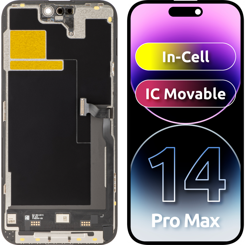 JK érintőképernyős kijelző Apple iPhone 14 Pro Max-hez, kerettel, mozgatható In-Cell IC LCD verzió, fekete