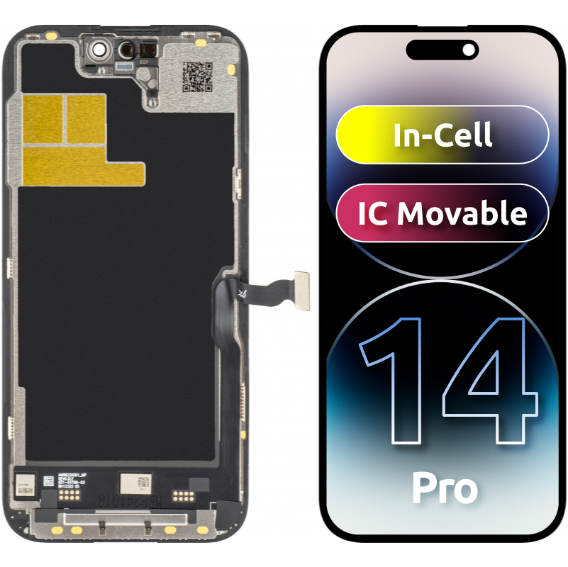 JK érintőképernyős kijelző Apple iPhone 14 Pro-hoz, kerettel, LCD In-Cell IC mozgatható verzió, fekete