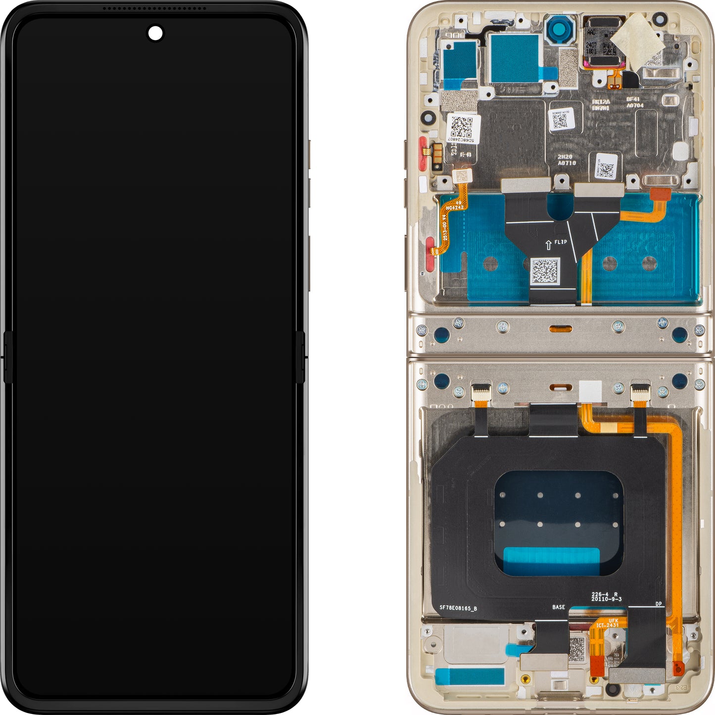 Motorola Razr 2024 / Razr 50 érintőképernyős kijelző, kerettel, belső alrésszel, krém (pemzskő) színben, Service Pack 5D68C24807