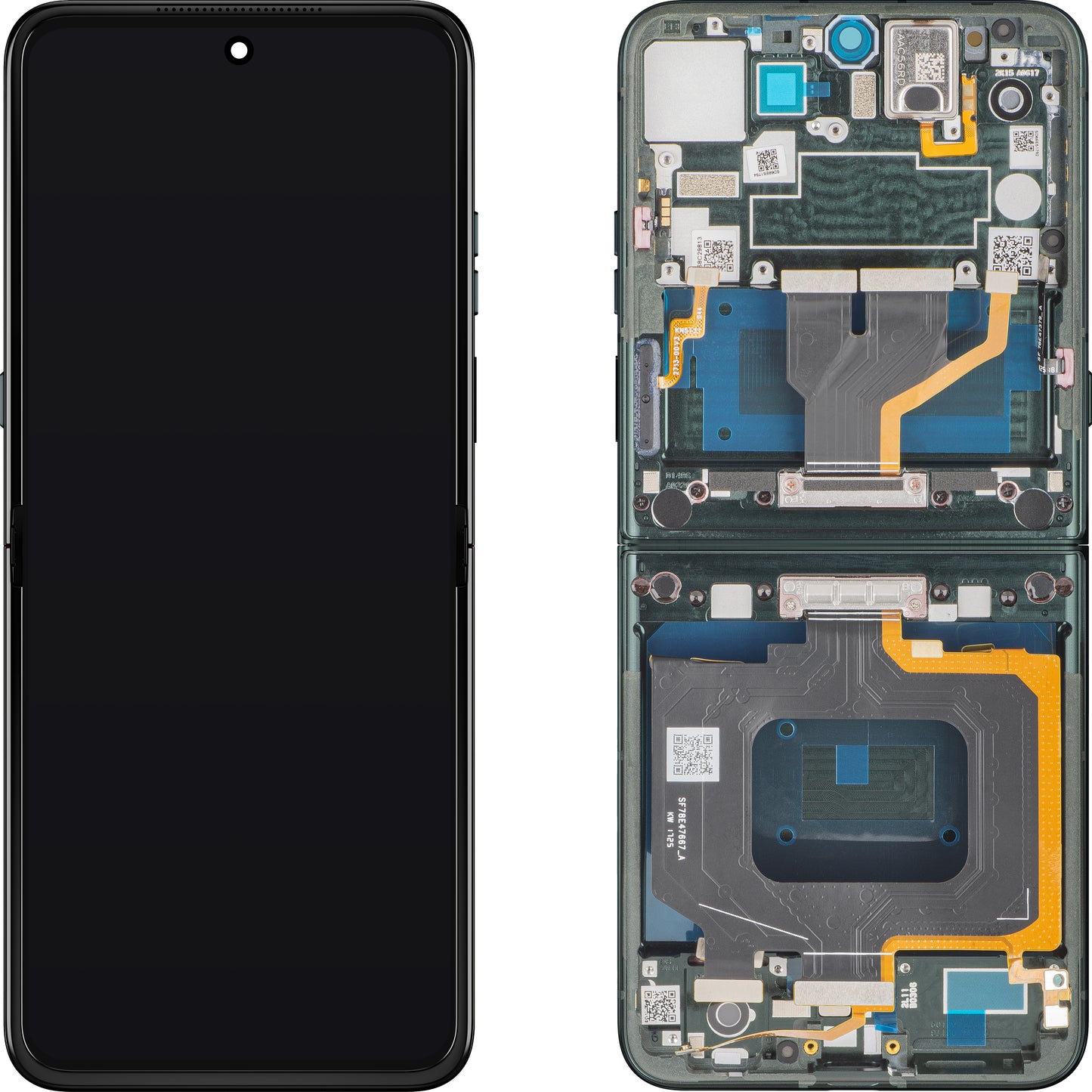 Motorola Razr 60 Ultra érintőképernyős kijelző, kerettel, belső alkatrésszel, zöld (Pantone Scarab), szervizcsomag 5D68C30088