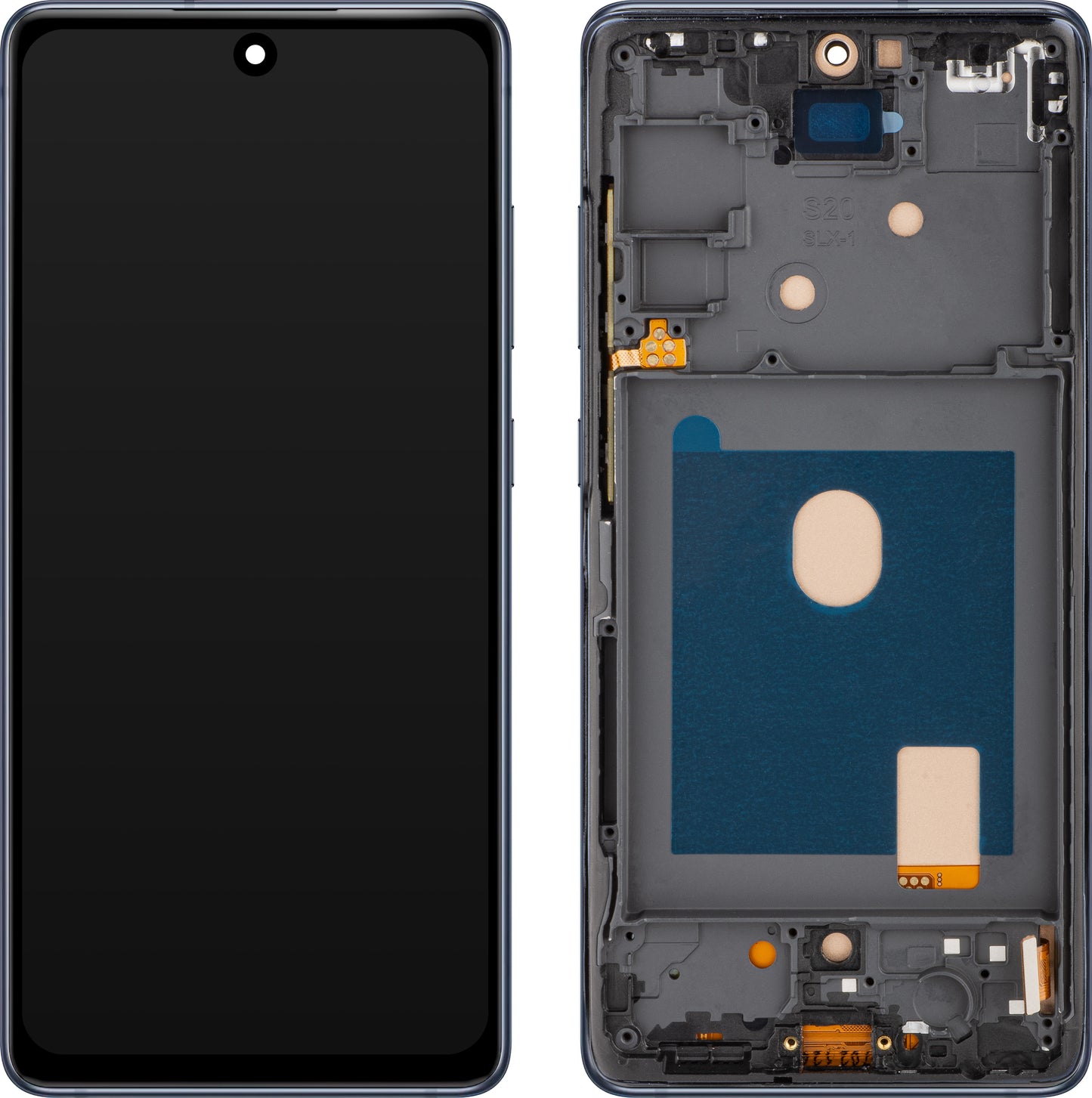 MP érintőképernyős kijelző kompatibilis a Samsung Galaxy S20 FE G780 készülékkel, kerettel, tengerészkék színben.