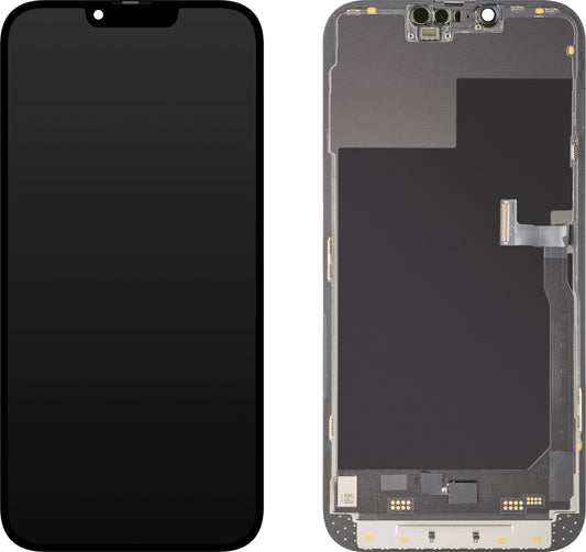 MP érintőképernyős kijelző kompatibilis az Apple iPhone 13 Pro Max-szal, kerettel, Soft OLED 120Hz FHD Diagnosztikai verzió, Fekete