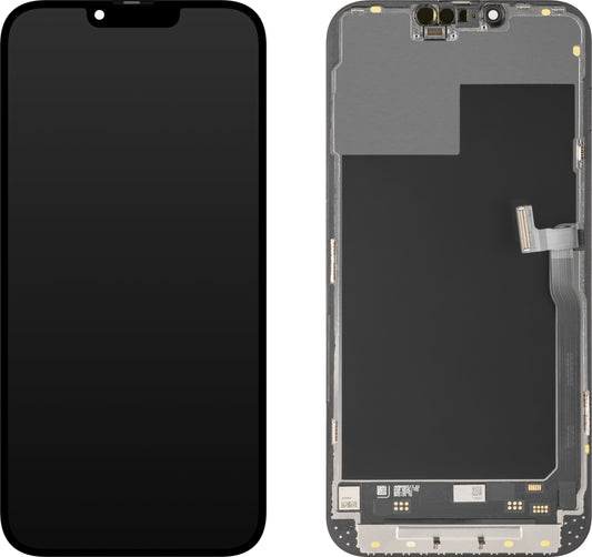 MP érintőképernyős kijelző kompatibilis az Apple iPhone 13 Pro Max-szal, kerettel, Mozgatható IC Soft OLED 120Hz FHD verzió, Fekete