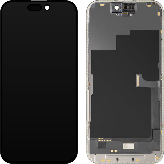 MP érintőképernyős kijelző kompatibilis az Apple iPhone 15 Pro-val, kerettel, OLED FHD Diagnosztikai verzió, Fekete