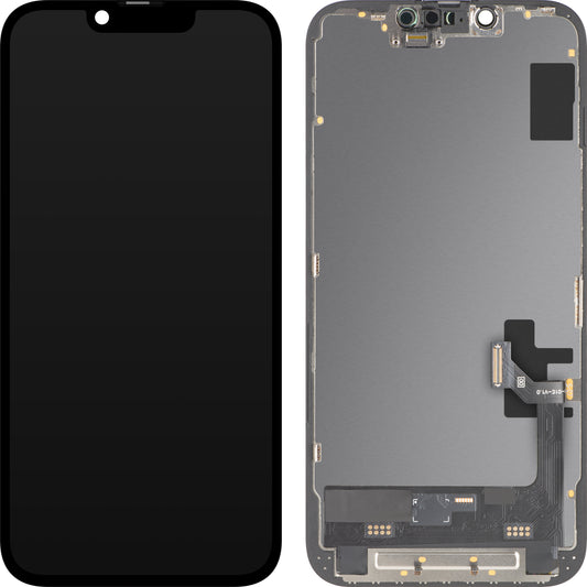 MP érintőképernyős kijelző kompatibilis Apple iPhone 17e / 16e készülékekhez, kerettel, Soft OLED FHD 120Hz IC mozgatható verzió, fekete