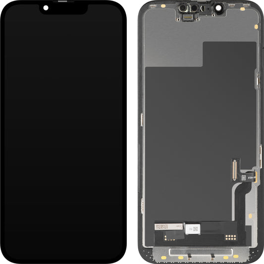MP érintőképernyős kijelző Apple iPhone 13 kompatibilis, kerettel, OLED FHD diagnosztikai szoftververzió, fekete, újracímkézett
