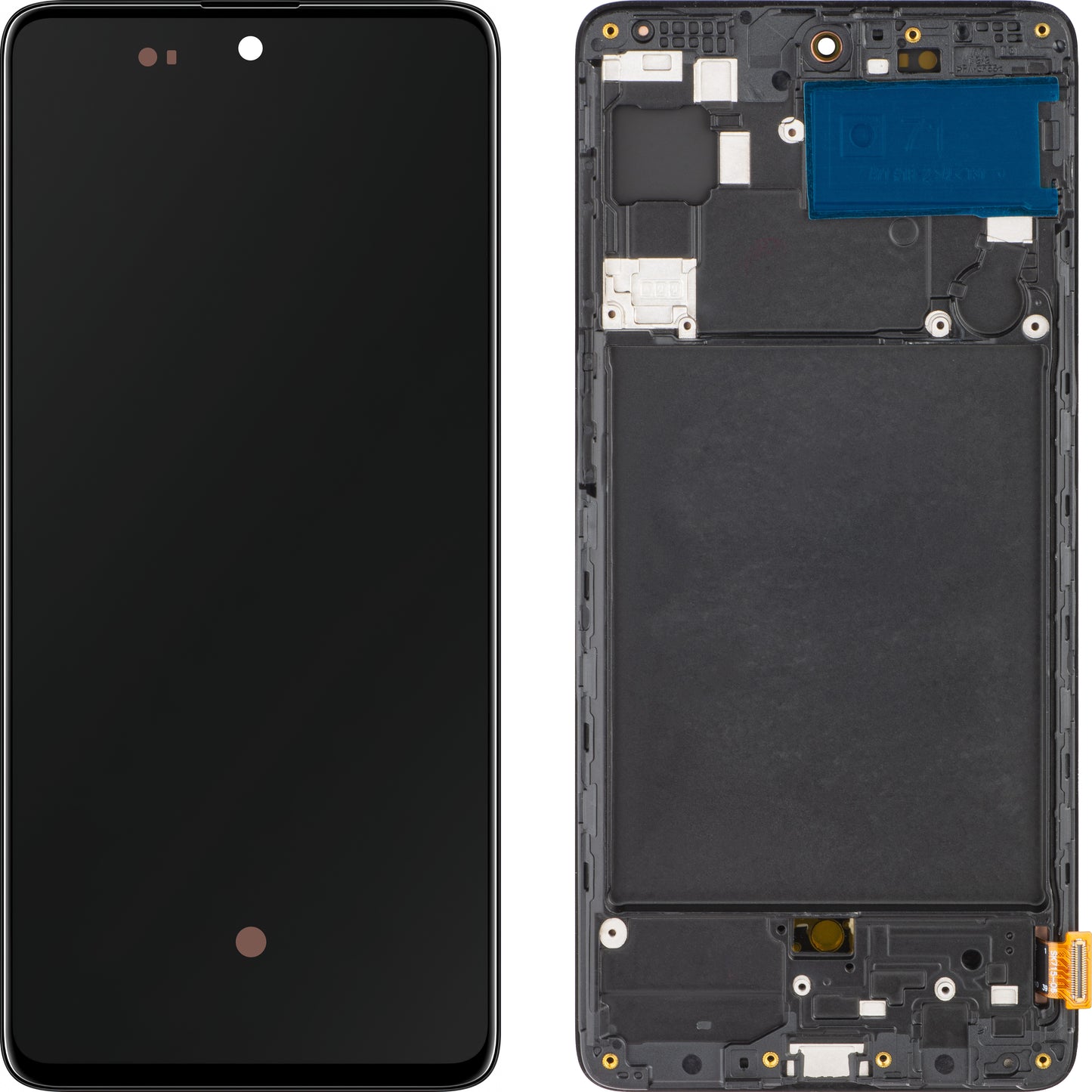 MP érintőképernyős kijelző kompatibilis a Samsung Galaxy A71 A715 készülékkel, kerettel, OLED változat, fekete