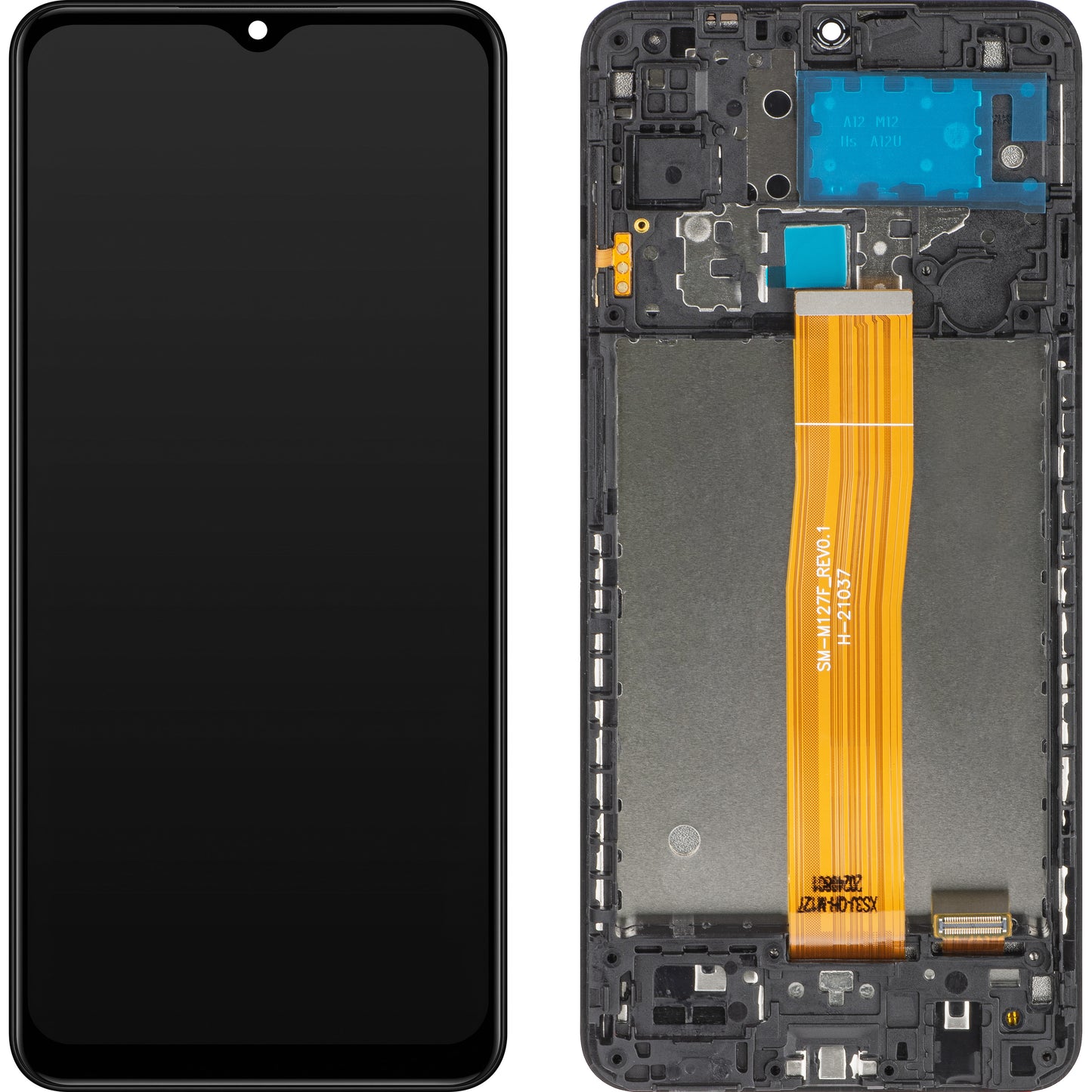 MP érintőképernyős kijelző kompatibilis a Samsung Galaxy M12 M127 készülékkel, kerettel, Fekete