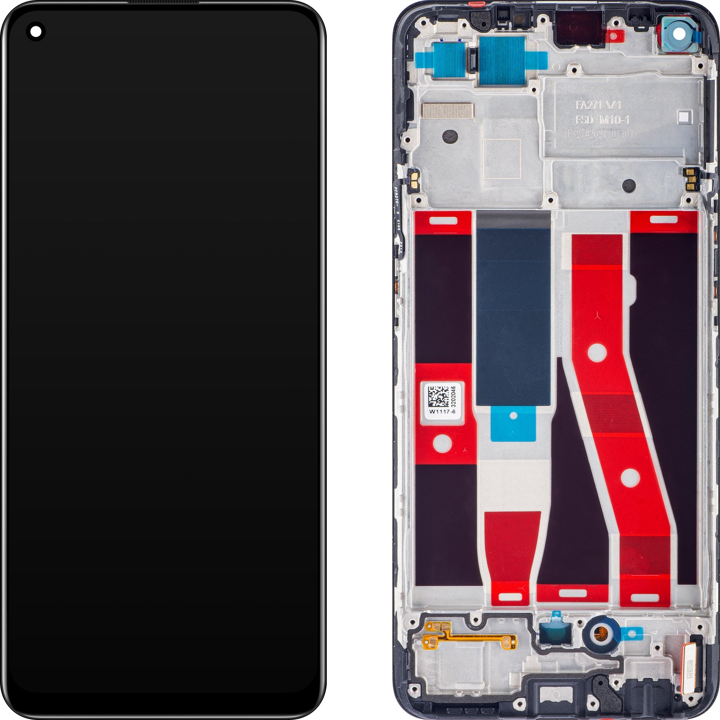Kijelző érintőképernyővel Oppo Reno5 F / A94 / F19 Pro / Reno5 Lite, kerettel, fekete, szervizcsomag 4906763