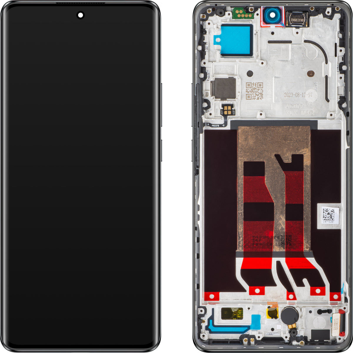 Oppo Reno10 Pro érintőképernyős kijelző kerettel, fekete (ezüstszürke), szervizcsomag 621029000057