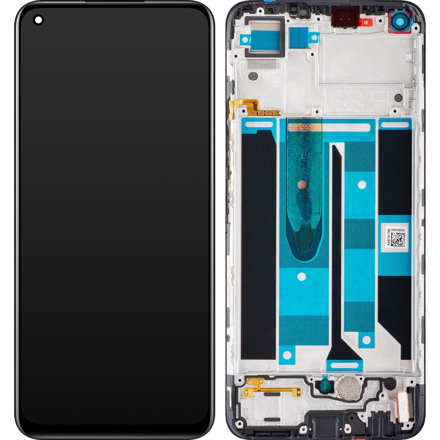 Érintőképernyős kijelző Realme 8, kerettel, fekete, szervizcsomag 4906919