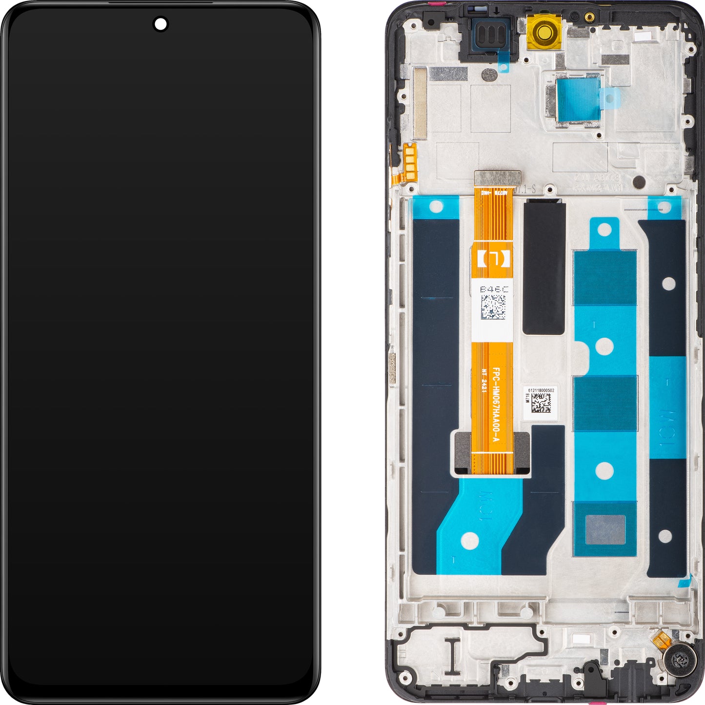 Érintőképernyős kijelző Realme 12x, kerettel, izzó fekete, szervizcsomag 621029000186