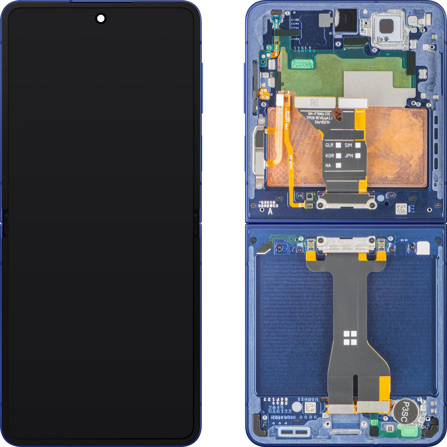Kijelző érintőképernyővel Samsung Galaxy Z Flip7 F766, Kerettel, Belső Alkatrésszel, Kék (Blue Shadow), Szervizcsomag GH82-37581A