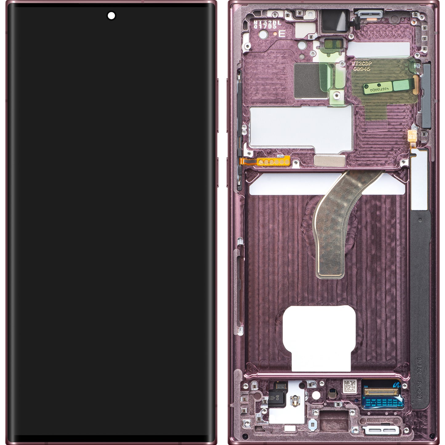 Samsung Galaxy S22 Ultra 5G S908 érintőképernyős kijelző, kerettel, bordó, Swap GH82-27488B