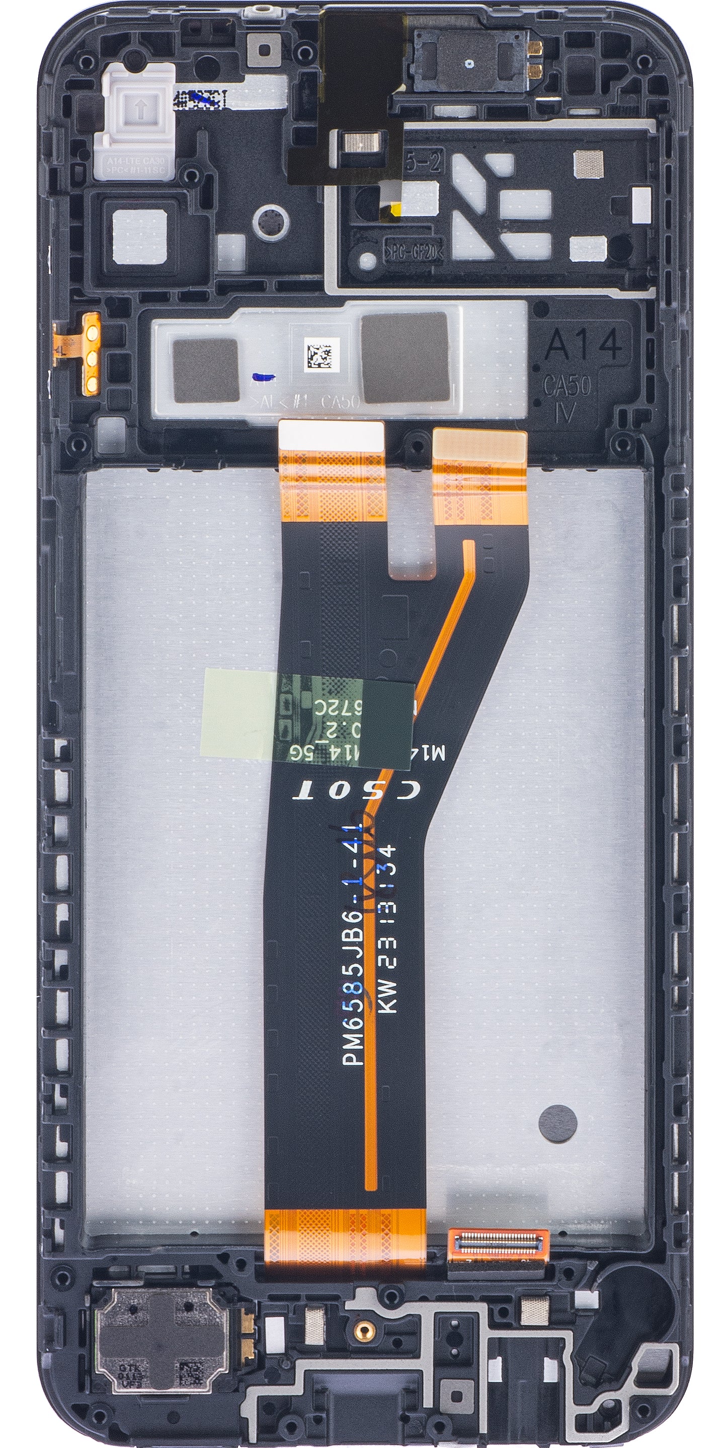 Érintőképernyős kijelző Samsung Galaxy A14 A145, kerettel, nem európai verzió, fekete, szervizcsomag GH82-3111185A