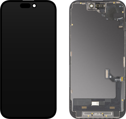 MP érintőképernyős és közelségérzékelős kijelző Apple iPhone 15 kompatibilis, kerettel, OLED FHD diagnosztikai szoftververzió, fekete