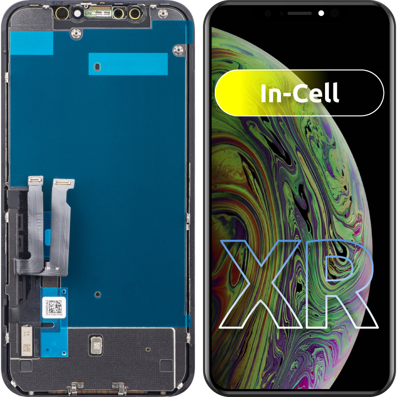 ZY érintőképernyő kijelző Apple iPhone XR-hez, kerettel, cellába épített LCD verzió, fekete