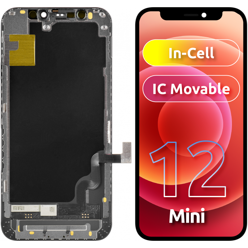 ZY érintőképernyős kijelző Apple iPhone 12 minihez, kerettel, mozgatható IC-s In-Cell LCD verzió, fekete
