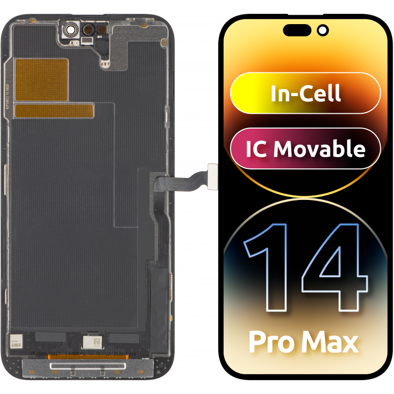 ZY érintőképernyős kijelző Apple iPhone 14 Pro Max-hoz, kerettel, LCD In-Cell IC mozgatható verzió, fekete