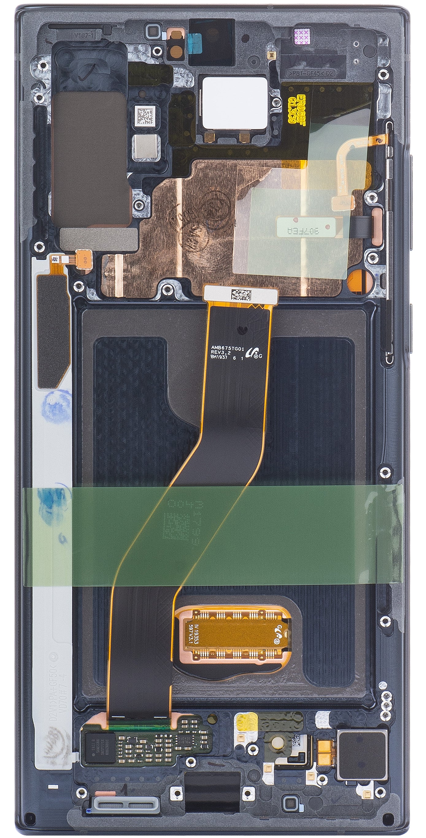 Érintőképernyő Samsung Galaxy Note 10+ 5G N976 / Note 10+ N975, kerettel, fekete (Aura Black), szervizcsomag GH82-20838A