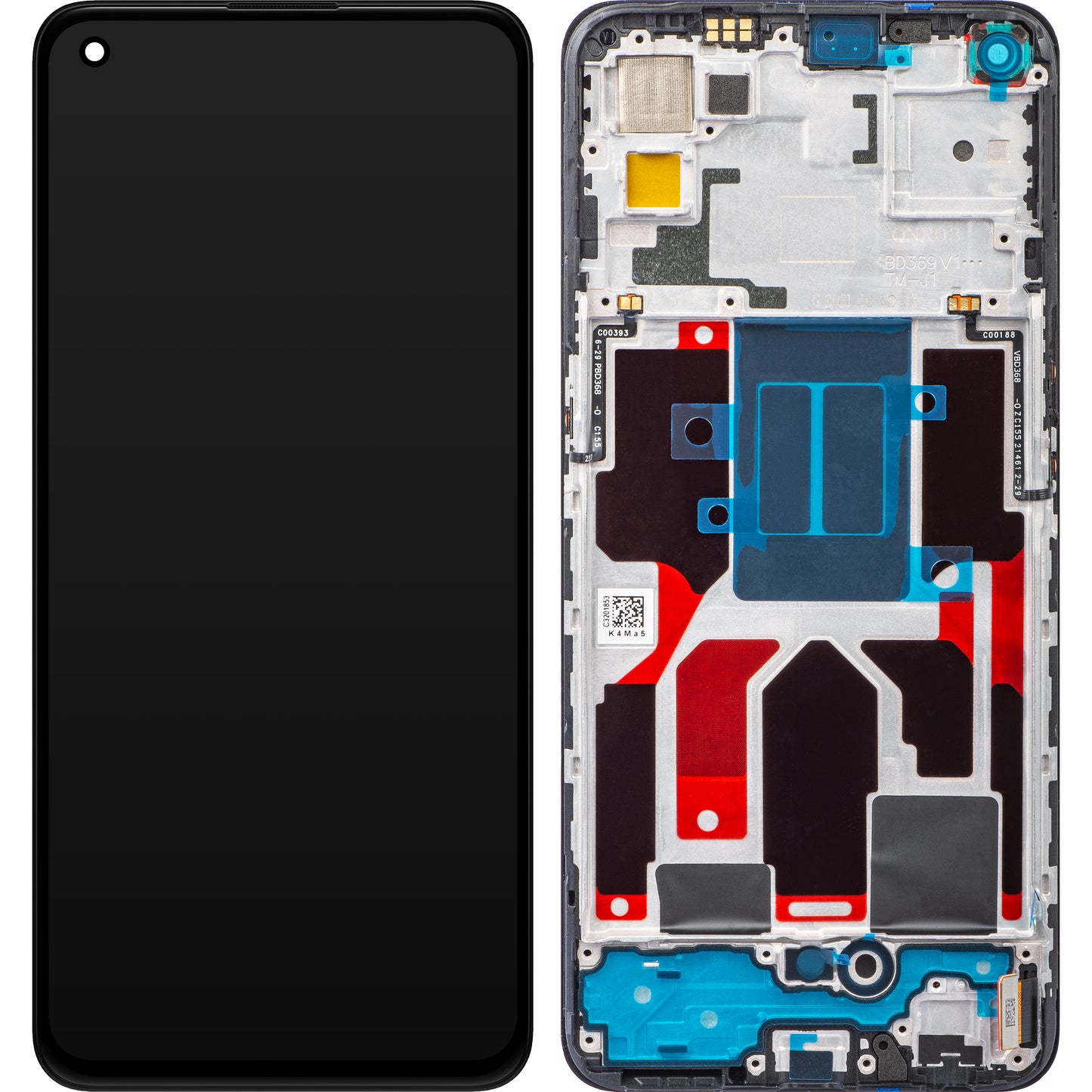 Oppo K9 / Find X3 Lite / Reno5 5G érintőképernyős kijelző kerettel, fekete, szervizcsomag 4905997