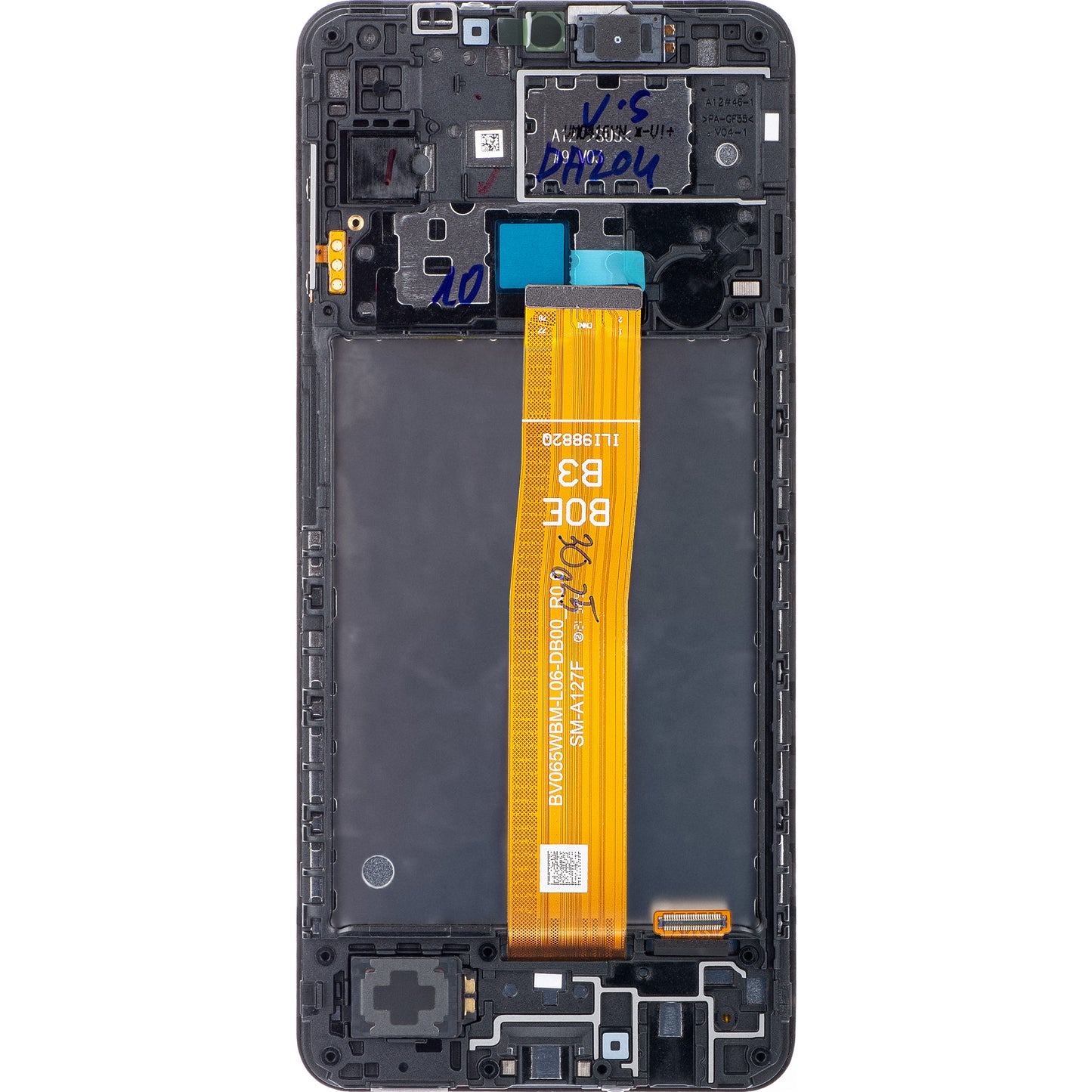 Érintőképernyős kijelző Samsung Galaxy A12 Nacho A127, kerettel, fekete, szervizcsomag GH82-26486A