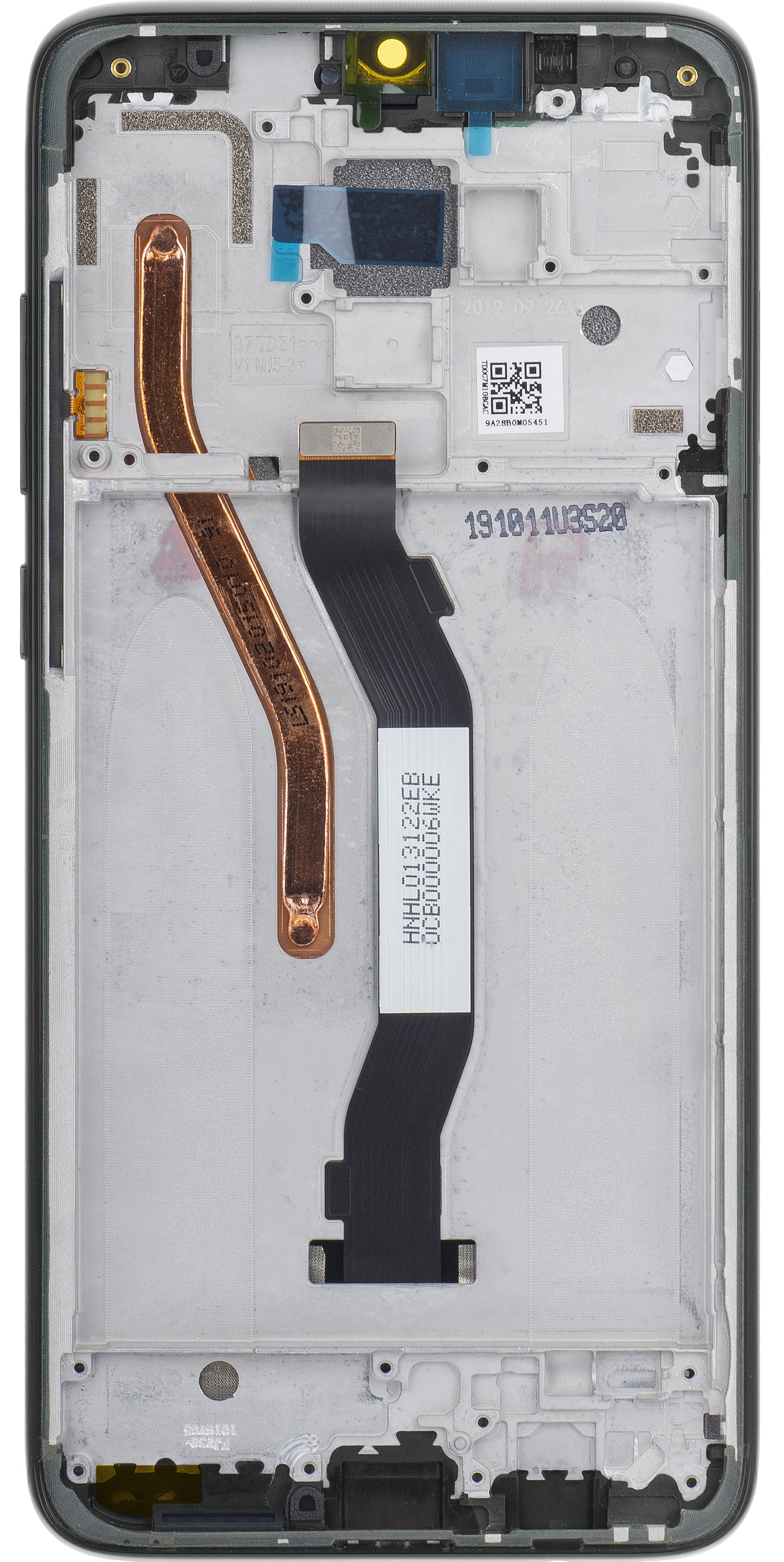 Xiaomi Redmi Note 8 Pro érintőképernyős kijelző, kerettel, fekete, szervizcsomag 56000500G700