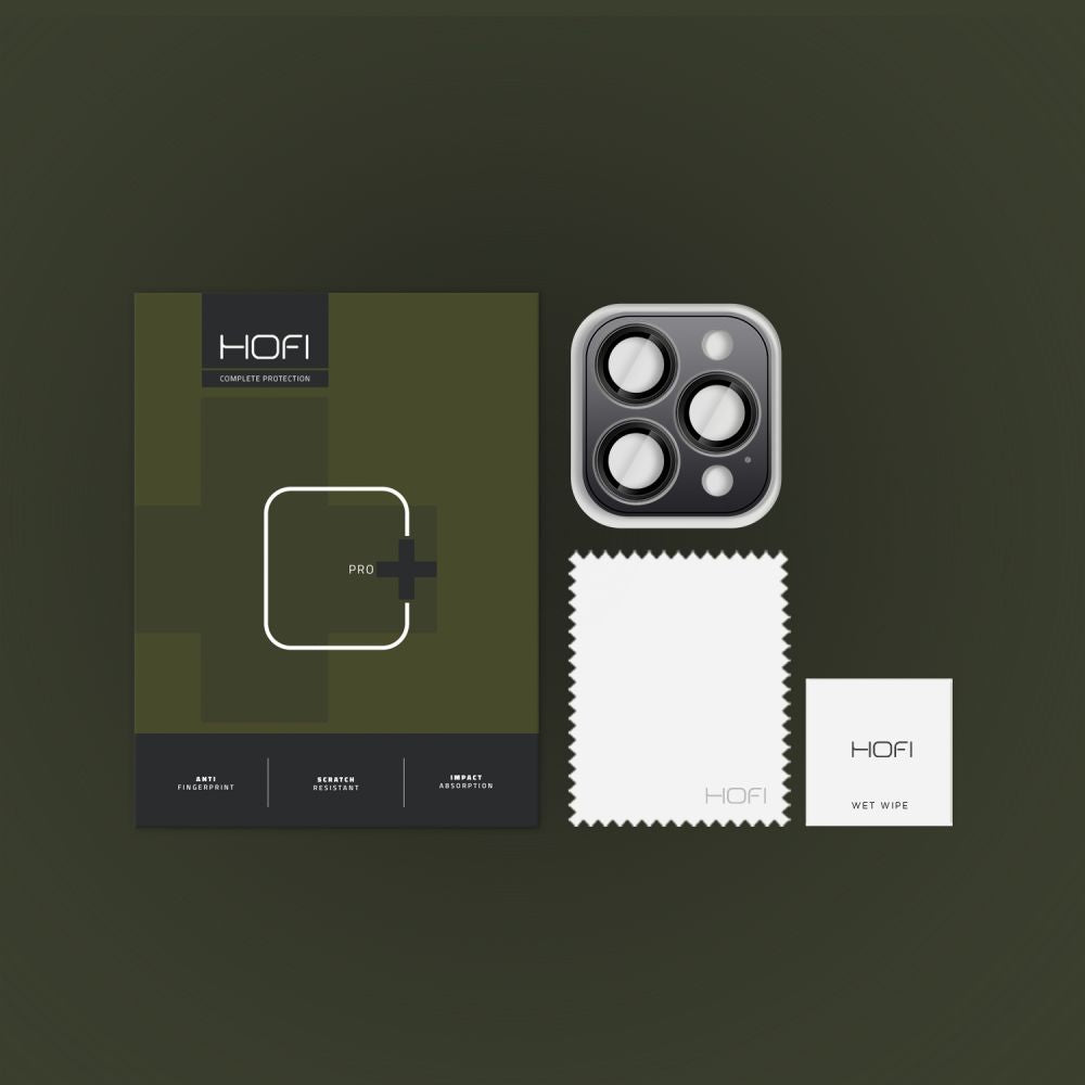 HOFI CamRing PRO+ hátsó kamera védőfólia Apple iPhone 16 Pro Max / 16 Pro készülékhez, Edzett üveg, Fekete