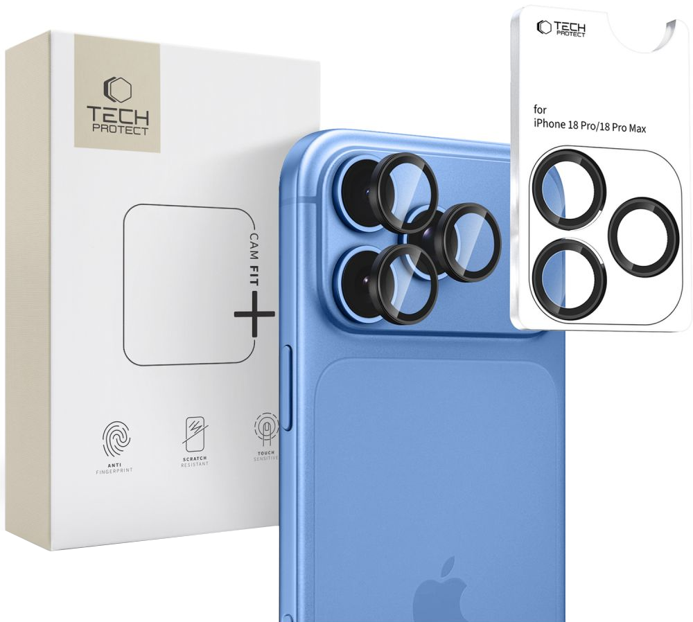 Tech-Protect CamRing Fit+ hátlapi kamera védőfólia Apple iPhone 18 Pro / 18 Pro Max készülékhez, edzett üveg, fekete
