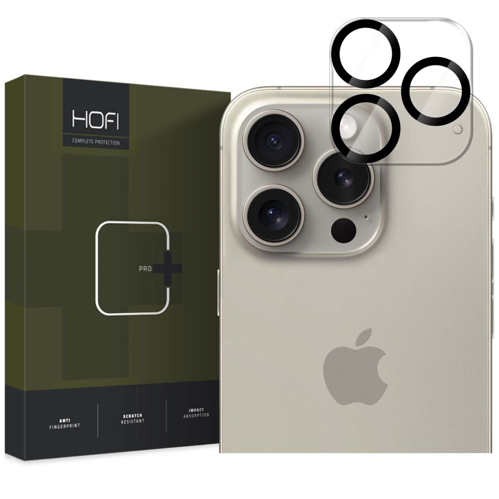 HOFI CAM PRO+ hátsó kamera védőfólia Apple iPhone 16 Pro Max / 16 Pro készülékhez, Edzett üveg, Fekete