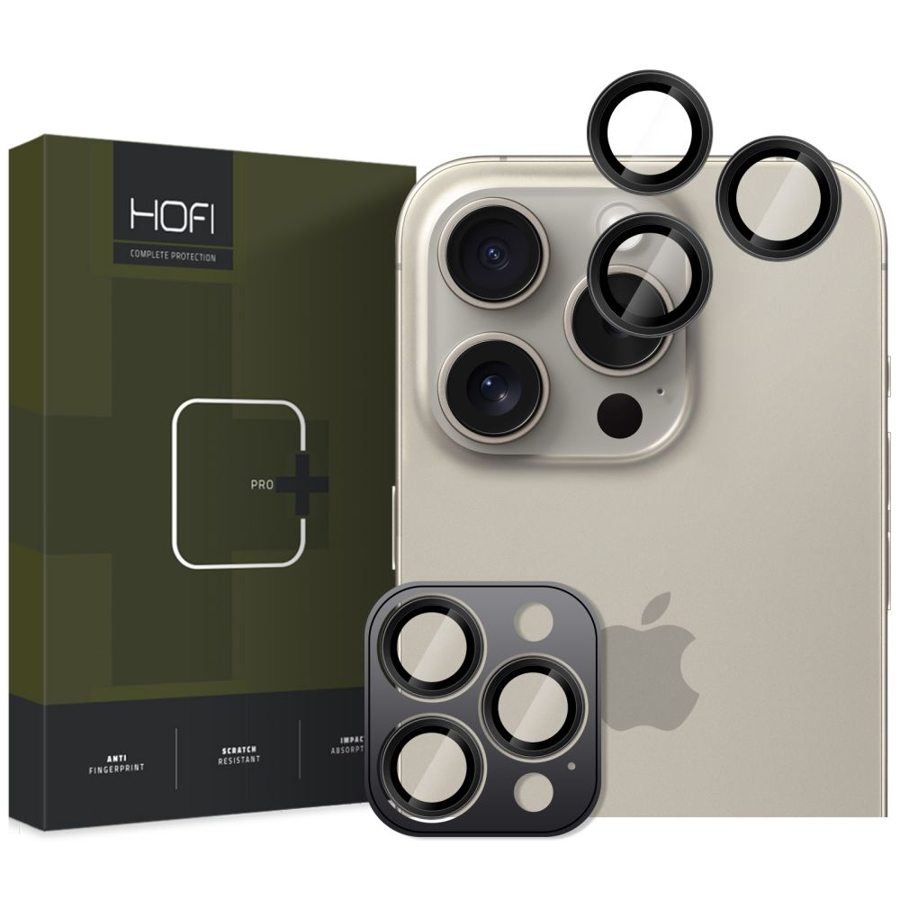 HOFI CamRing PRO+ hátsó kamera védőfólia Apple iPhone 16 Pro Max / 16 Pro készülékhez, Edzett üveg, Fekete