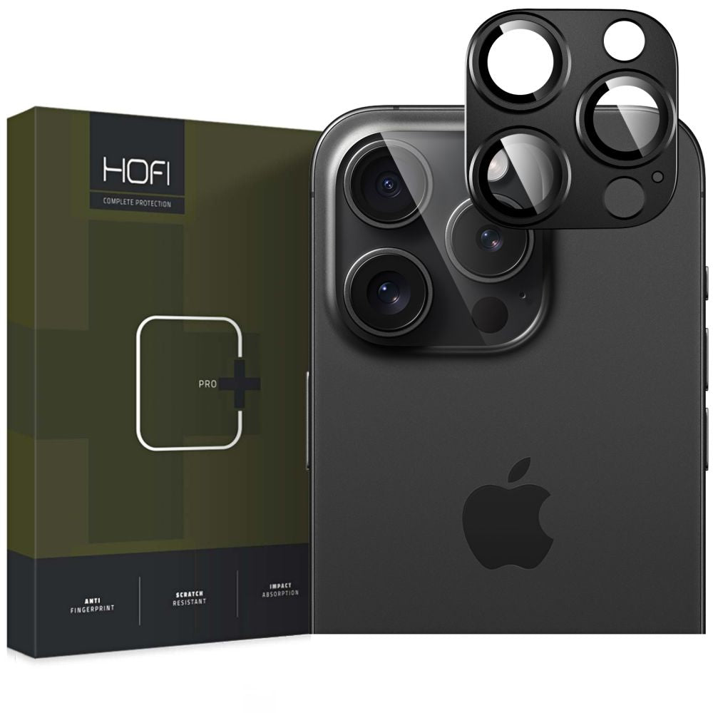 Védőfólia HOFI Fullcam az Apple iPhone 16 Pro Max / 16 Pro hátsó kamerájához, Edzett üveg, Fekete