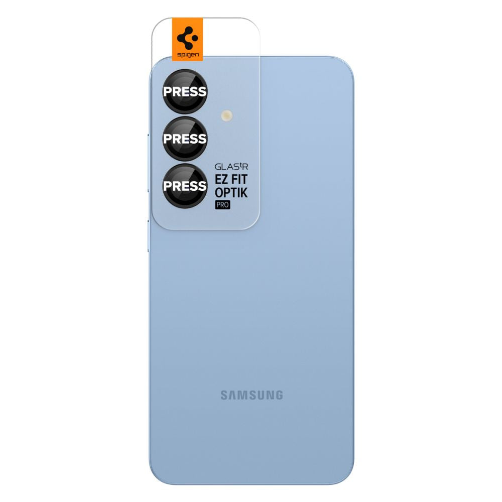 Hátsó kamera védőfólia Spigen GlastR EZ FIT Optik Pro HD Samsung Galaxy S25 S931-hez, Edzett üveg, 2 darabos készlet, Fekete AGL09092