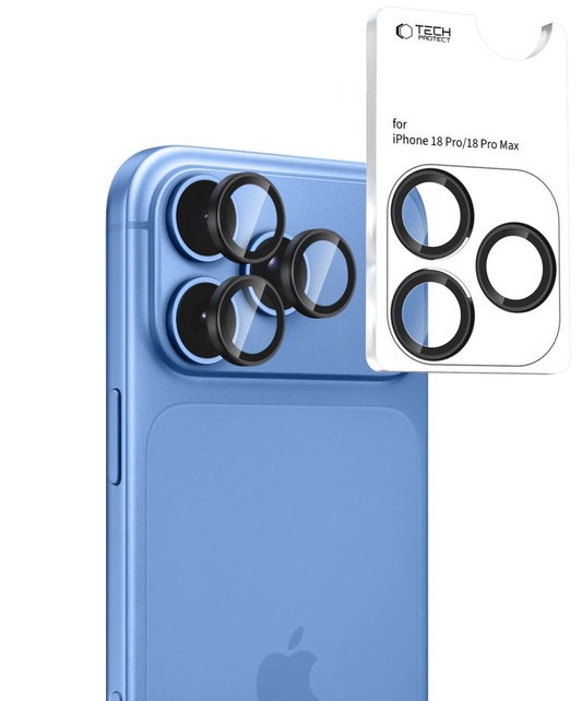 Tech-Protect CamRing Fit+ hátlapi kamera védőfólia Apple iPhone 18 Pro / 18 Pro Max készülékhez, edzett üveg, fekete