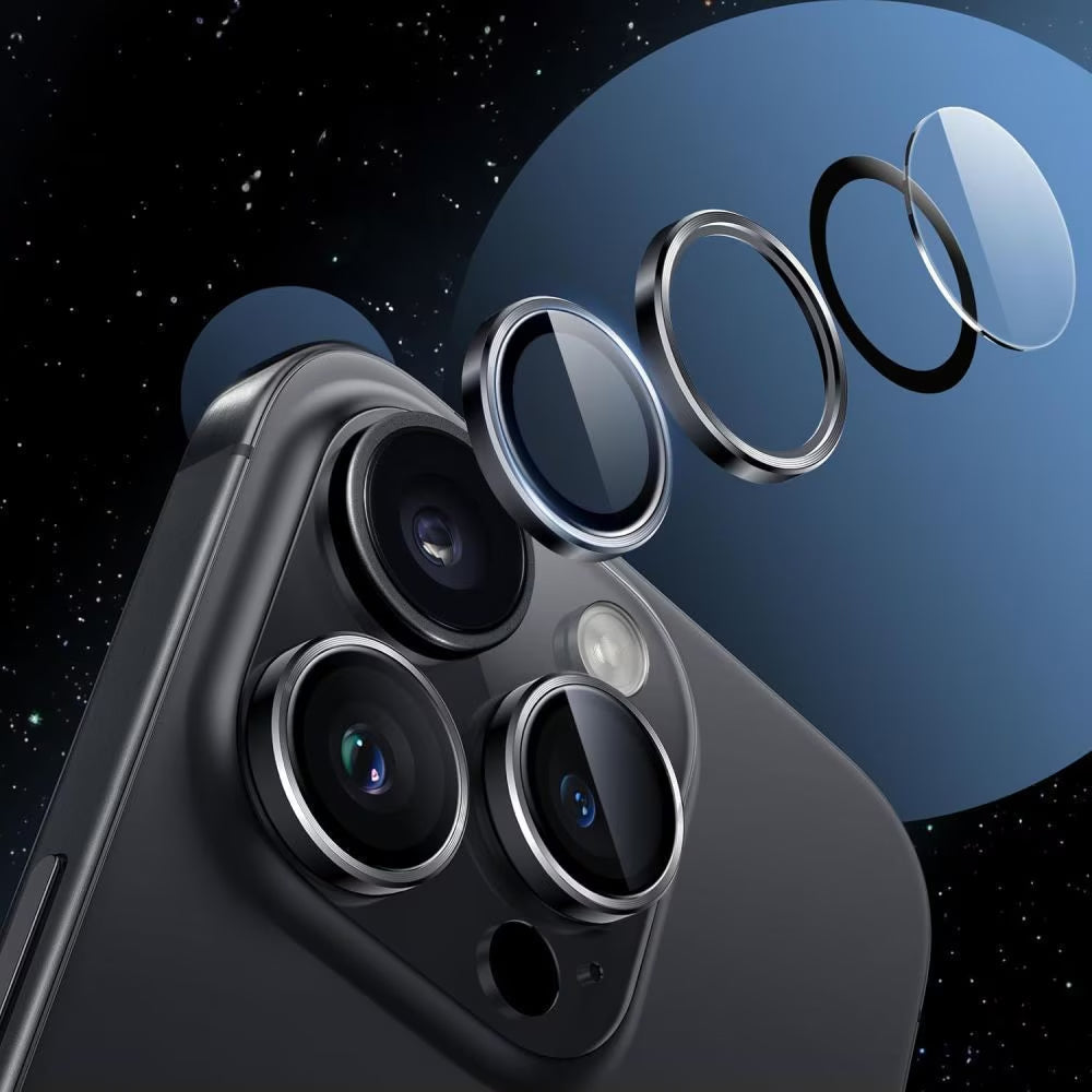 Tech-Protect CamRing Fit+ hátsó kamera védőfólia Apple iPhone 17-hez, Edzett üveg, Fekete