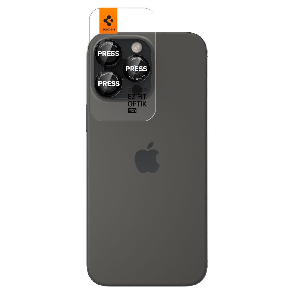 Spigen EZ FIT hátlapi kamera védőfólia Apple iPhone 16 Pro Max / 16 Pro / 15 Pro Max készülékhez, üvegvédelem, 2 darabos készlet, fekete AGL05217