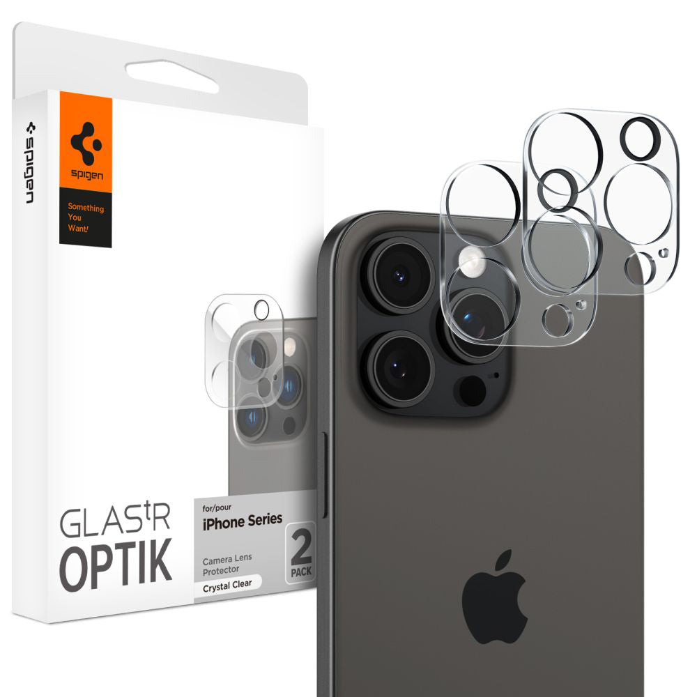 Spigen GlastR Optik hátsó kamera védőfólia Apple iPhone 16 Pro Max-hez, Edzett üveg, 2 darabos készlet, Átlátszó AGL05761