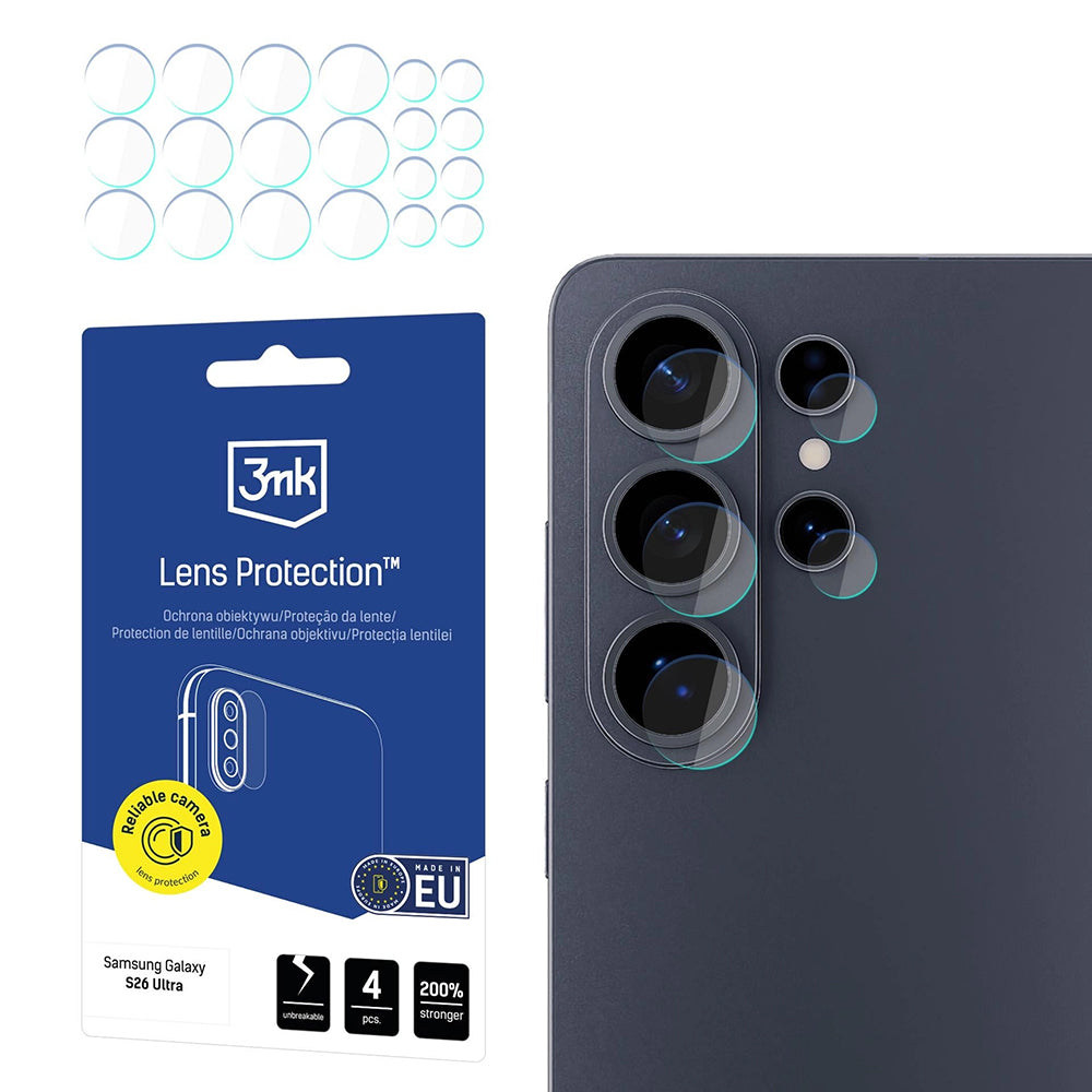 Hátsó kamera védőfólia 3MK Protection Samsung Galaxy S26 Ultra S948-hez, Edzett üveg, 4 darabos készlet, Átlátszó