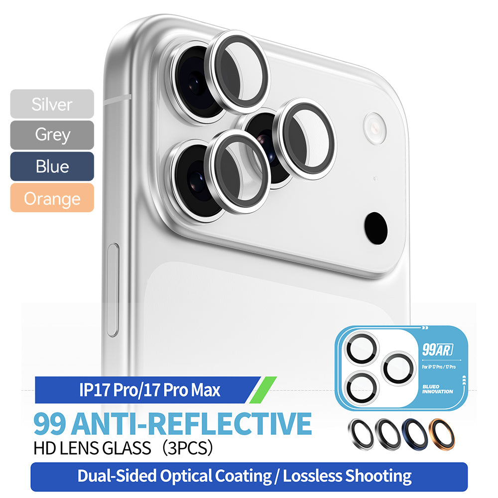 Blueo 99 Anti-Refective HD hátsó kamera védőfólia Apple iPhone 17 Pro Max / 17 Pro készülékhez, Edzett üveg, Ezüst