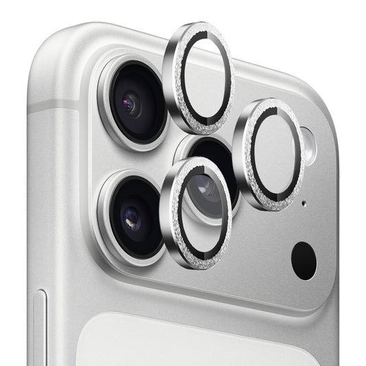 Blueo Glitter Diamond Metal Frame Rear Camera Protection Film for Apple iPhone 17 Pro Max / 17 Pro, Tempered Glass, Silver