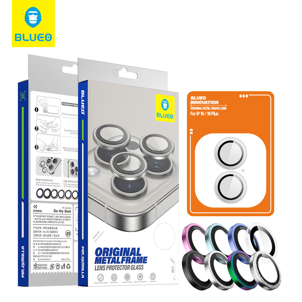 Blueo Metal Frame hátlapi kamera védőfólia Apple iPhone 16 Plus / 16 készülékhez, edzett üveg, átlátszó